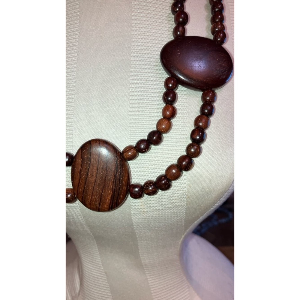 Avalaya Statement Coin Double Strand Wood Bead Necklace - Picture 2 of 5